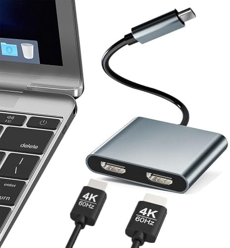 Adaptateur USB C vers double H-DMI, adaptateur USB de type C vers HDMI double moniteur, hub USB C avec 2 stations d'accueil HDMI 4K @ 60 Hz pour ordinateur portable HP/Dell/Surface/Lenovo/Thinkpad