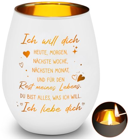 Windlicht mit Gravur Ich Liebe Dich, Windlicht Verlobung Hochzeit, Teelicht Glas Ich Liebe Dich, als Valentinstag Weihnachten Jahrestag Geschenk für Sie-A