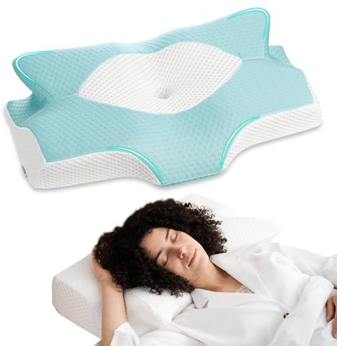 Elviros Memory Foam Cervical Neck Support Pillow for Sleeping | Ergonomic Groove Pillow for Side/ Back/ Stomach Sleepers, Butterfly Cloud Piillow with Removable Cooling Cover