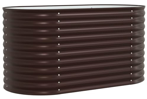 vidaXL Ovaler galvanisierter Stahlgartenpflanzer 160 x 80 x 81 cm Braun Langlebig Moderner Metallkasten für Blumen und Gemüse Außenbereich Einfache Montage Pflanzer Hochbeet Container Gartenbau Dekor
