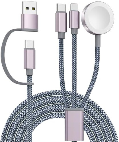 3 in 2 USB C Kabel für Apple Watch-Ladegerät, Multi-Ladegerät, iPhone-Schnellladekabel, 120cm USB+C-Ladekabel, Kompatibel mit iWatch Ultra/SE/10-1, iPhone 16/15/14/13/12/11, Galaxy S24/S23 usw