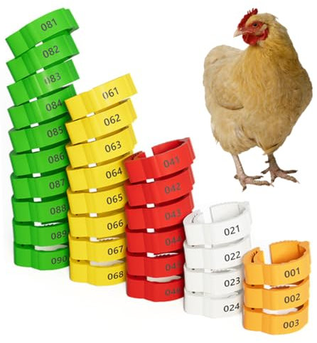 KEQAR 100 Stück Hühner-Identifikations-Fußring, Geflügel-Clip-Ring, tragbarer Fußring für Hühner, Enten, Hennen, Gänse