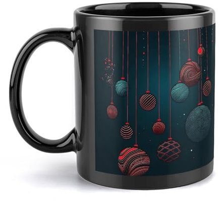 Keramiktasse mit Weihnachtsdekorationsmuster, große Kaffeetasse mit Griff, einzigartiger Stil für jede Küche, personalisierbar, lustige Latte-Tasse, ideal für Tee, heiße Schokolade, für Männer und