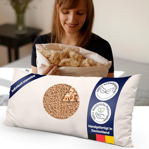 just relaxed Hirsekissen mit Zirbe 40 x 60 cm – Formstabiles Schlafkissen mit Baumwoll-Kissenhülle – Feuchtigkeitsregulierendes Kopfkissen mit Stützfunktion – Atmungsaktives Kissen
