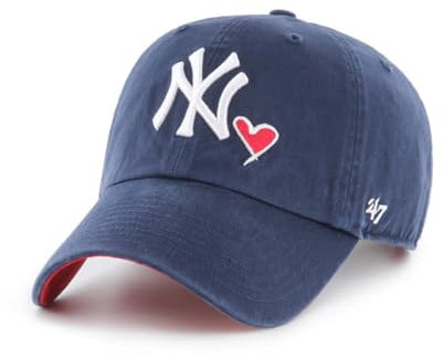 47 Brand MLB New York Yankees Navy Red Unisex Heart Icon Clean Up Adjustable Baseball Cap Dad Hat Adult One Size Fits All