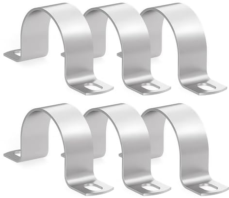 6 Pcs Heavy Duty U Shaped Pipe Brackets, 304 Stainless Steel Conduit Clamps with 2 Holes, Thickened Tube Strap Mounting Clips for Fence Panels, Pipes, Gas Lines(Silver, 50mm/2 Inch)