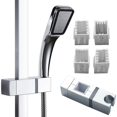 Portable Shower Holder Bracket, Adjustable Shower Head Holder for Rectangular Slider Bar Adjustable Bathroom Handheld Spray Head Wall Mount Fixed Bracket