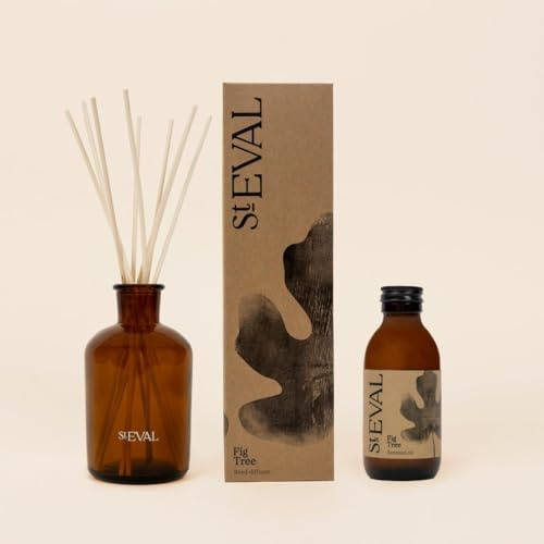 St Eval | Fig Tree Reed Diffuser Gift Set | Berried, Spicy and Warming Fragrance | Made in Cornwall | Scented Diffuser Oil Refill | Ideal for Home and Office