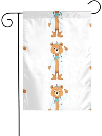 Gartendekoration, Gartenflagge, 30,5 x 45,7 cm, WHJSSF hübsches Doktor-Bär-Muster, dick und verschleißfest, für Blumentöpfe und Rasen im Garten