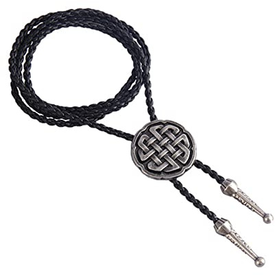 Oxtxuzdm Celtical Knot Bolo Tie Moranse Western Halskette Cowboy Leder Krawatte Cowboy Western Moranse Bolo Krawatte, silberfarben antik-optik, One size