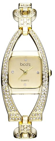 JewelryWe Damenuhr Kleine Quadratische Armbanduh Glitzer Strass Analog Quarz Uhr Damen Schmales Edelstahl Gliederarmband Luxus Dünne Uhr - Geschenk für Frauen Mädchen