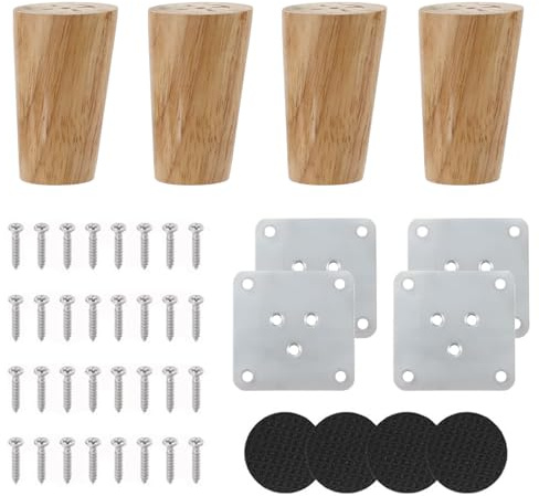 HOPEYMY26 4 Pièces 8cm Pieds de Meuble Comprend Une Plaque de Montage Et des Vis, Construction en Bois Massif, Convient pour Les Canapés, Commodes, Armoires, Tables de Chevet et Autres Meubles