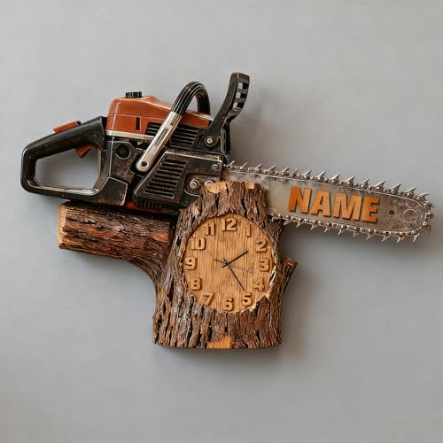 Certykllp Personalisierte Kettensägen-Holzfäller-Uhr, individuell 2D-Bedruckte Kettensägen-Wanduhr für Holzfäller, Forstarbeiter, Gärtner, Outdoor-Liebhaber, Holzschneide-Enthusiasten -4