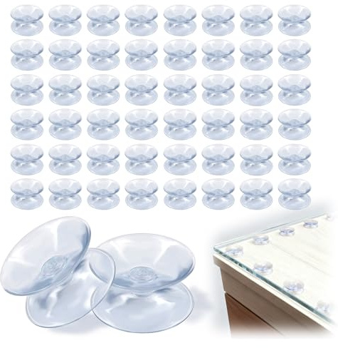 NETFLO 50 Pcs Double-Sided Suction Cups Slip-Proof Sucker Pads | Small (0.98 in) Plastic Suckers for Rattan Glass Table top for Outdoor Furniture Kitchen Bathroom Window Mirror Aquariums