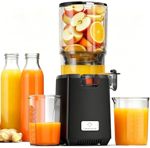 LINKChef Fruta Entera Extractor de Zumos y Verduras, 130mm Calibrey 1,8L Licuadora Prensado en Frio, 250W Extractor de Jugo Juicer Machine, Función de Masticación Inversa, Fácil de instalar y limpiar