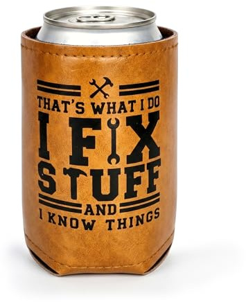 Mitibet Fathers Day Gift for Men, Funny Dad Birthday Present, Leather Beer Can Cooler, Secret Santa Gifts for Men, Unusual Christmas Gifts for Husband, Cool Gadgets for Him, 1 Pcs
