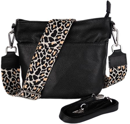 MIRROSI Damen Umhängetasche, Crossbody Bag, Echtleder I Made in Italy (1 Tasche 1 oder 2 Gurt(e)), 24x18x12cm (BXHXT) Mittelgroß