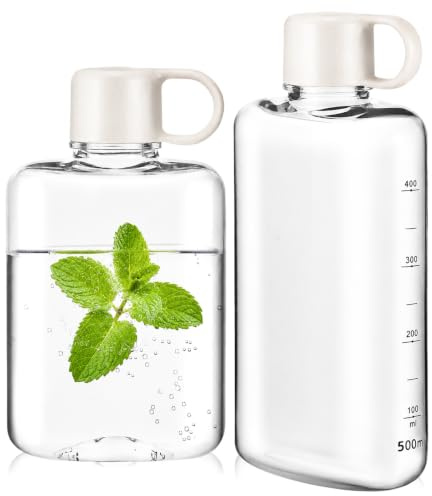 Cuxawamiyo Kleine Trinkflasche 2 Stück, Tritan Trinkflasche BPA-frei, 500 ml & 360 ml, Wasserflasche Flach für Sport, Reisen, Festival, Büro, Schule und Camping