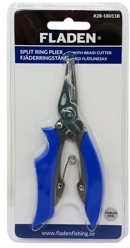 FLADEN Fishing - Split Ring Pliers with Braid Cutter – Stainless Steel, Spring-Loaded, Textured Grip – Hook & Lure Tool for UK Anglers [28-18011B]