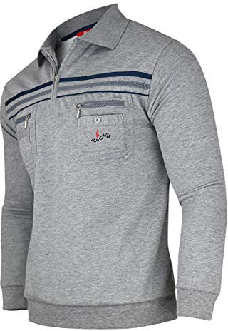 Soltice Herren Langarm Sweatshirt mit Kragen, Gestreifte Strickpullover, Reißverschluss Winter Poloshirts aus Baumwoll-Mix (3XL, [B] Grau)