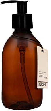 Kuishi Distributeur Savon Plastique Ambré, Flacon Pompe Vide 250ml [Lot Le 1] Flacon Plastique Vide pour Savon Liquide, Lotion, Shampooing et Revitalisant (sans BPA)