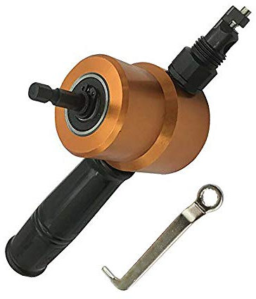 Sheet Metal Nibbler Cutter Double Head Nibbler Cutter 360 Degree Adjustable Drill Attachment with Wrench for Repairing and Maintenance(Golden)