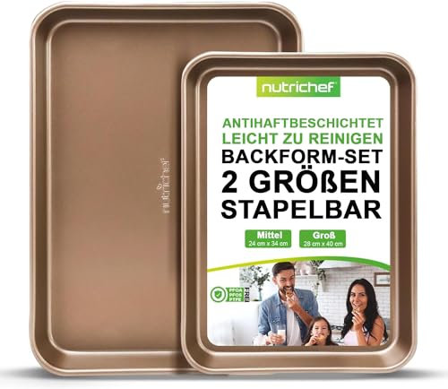 NutriChef Plaque de cuisson à Four, Lot de 2, Plaque à Pâtisserie Antiadhésif avec bordures renforcées, Plateau de Four de Qualité Professionnelle de taille grande et moyenne, Taille unique