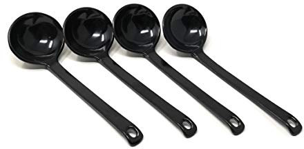 ASIAN HOME Black Melamine Japanese Long Handle Spoons for Ramen, Soup, Hot Pot Eating, Mixing, Stirring 8.25 Inches (4 spoons)