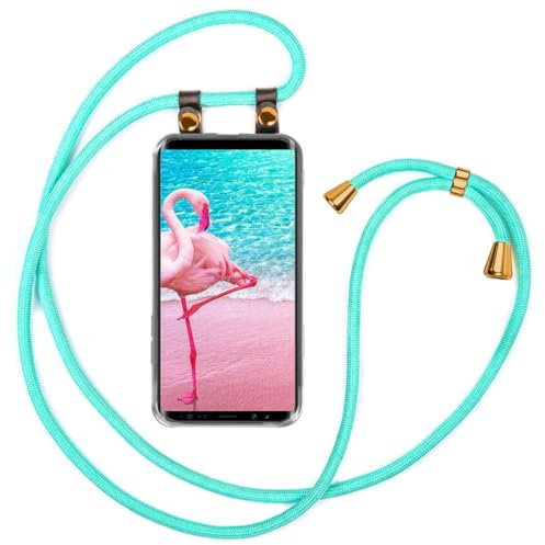 moex Handykette für Samsung Galaxy Note 8 Hülle mit Band abnehmbar, Handyhülle mit Kette zum Umhängen, Handyband 155 cm lang Stoff Kordel Umhängehülle, Handy Umhängeband, Türkis