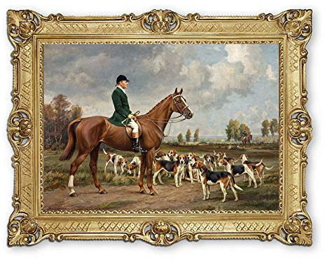 Lnxp Wunderschönes Gemälde 90x70 cm Künstler; W. Barker ´Fox Hunting ´Bild Bilder Barock Rahmen Antik Repro 58B