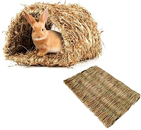 Hamiledyi Kaninchengras-Tunnel, Naturstroh-gewebte Matte, Winter, warm, versteckbar, für Hasen, Rennmäuse, Frettchen, Meerschweinchen, Chinchilla