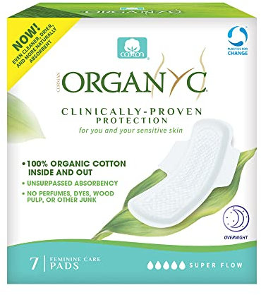 Organyc, Hygienebinden mit Flügeln für die Nacht, aus zertifizierter Bio-Baumwolle, für sehr starke Tage - 1 Packungen zu je 7 Stück