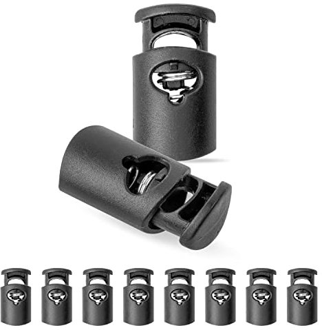 Kordel Stopper, 1-Loch, 10 Stück, Schwarz, für bis Ø 6 mm Kordeln, Band Klemme Jacke, Bekleidung, Rucksack, Gummikordel Stopper, Schnellverschluss Schnürsenkel, Schnur Rutsche, Tanka Kordelstopper