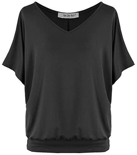 Van Der Rich ® - Tshirt Oversize mit V-Ausschnitt im lässigen Stil - Damen(Schwarz, XL)