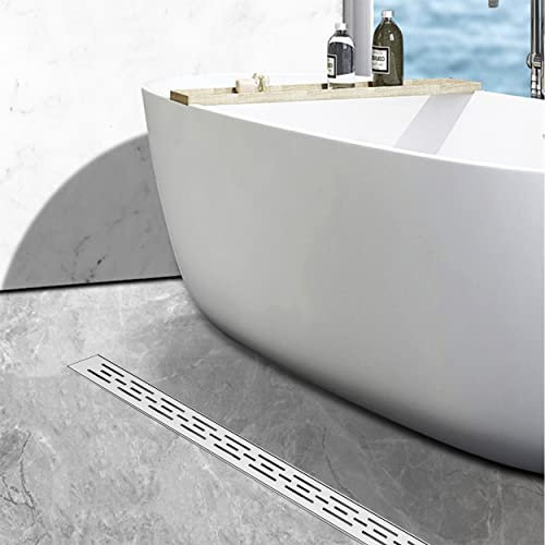 Aica Canal de drenaje de acero inoxidable Canaleta de ducha Canaleta de desagüe para ducha Canaleta de ducha exterior con rejilla, Desagüe de ducha