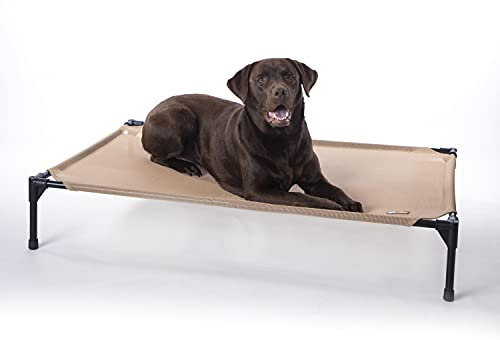 K&H Pet Products Original Pet Cot Elevated Pet Bed All Season Tan Mesh Large 30 X 42 X 7 Inches