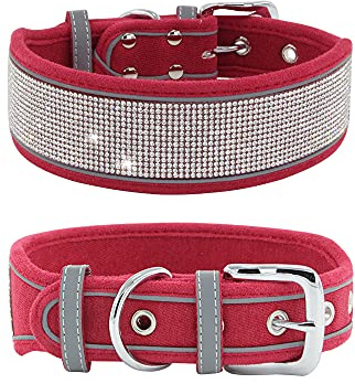haoyueer Strass-Hundehalsband, schillernd, funkelnd, weiches Wildleder, reflektierend, großes Hundehalsband, Kristall-Diamant-Halsband für mittelgroße und große Hunde (L: 48,3–58,4 cm, Rot)