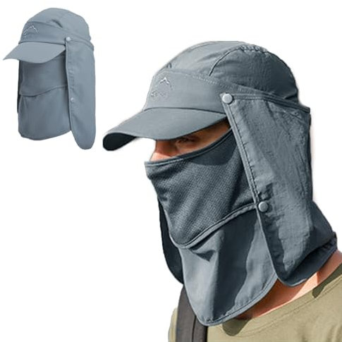 TMEOG Sombrero para el Sol Hombre Mujer Gorra Nuca Protección UV Solar con Protector de Cuello, Sombrero Pescador de Pesca Trekking Senderismo Safari Verano(Béisbol_Gris Oscuro)