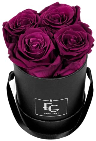 Classic Infinity Rosenbox | Round | XS (Velvet Plum) - 4 wunderschöne Infinity Rosen mit langjähriger Haltbarkeit, echte Rosen die bis zu drei Jahre blühen, Flowerbox mit konservierten Rosen