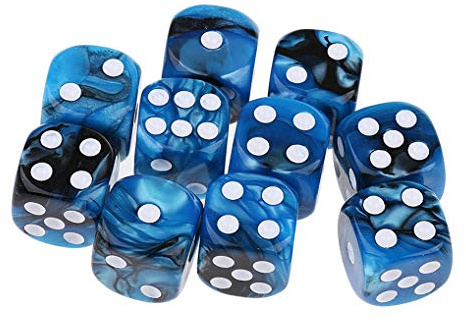 Yiotfandoll 10PCS Polyhedral Dice D6 Dice 16mm Acrylic Dice Game Dice for RPG MTG DND Dice Table Games (Blue Black)
