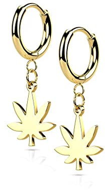 beyoutifulthings 1 Paar Damen Creolen Ohr-Hänger Hanf-Blatt Anhänger Ohr-ringe Ohr-stecker Ohringe Gold