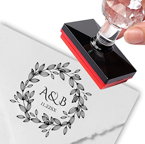 Benutzerdefinierte Stempel Personalisierte Stempel Blattkranz Monogramm Hochzeit Adresse Stempel Selbstfärbend Personalisiert