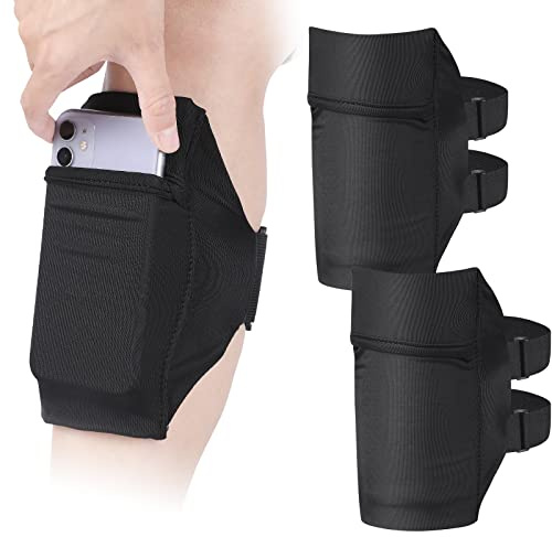 2 Porta Cellulare da Gamba Portafoglio per Polpaccio Fondina per Telefono Con Cinturino Regolabile Fascia per Smartphone Supporto per Phone Per Donna Uomo per Corsa Moto Sport, Nero