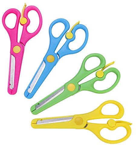 Barley Ears 4 Stück Kinder Sicherheit Schere, Bastelschere Kinderschere Set Sicherheitsschere Papierschere Kinder Art Craft Schere Set für Jungen Mädchen DIY (Blau Grün Gelb Rosa)