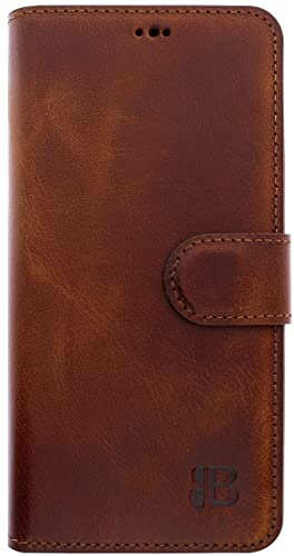 Burkley Handyhülle mit Ständer und Kartenfach für iPhone 14 Leder Handytasche mit Magnetverschluss, 360° Schutz, RFID-Blocker