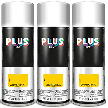 Pintura Spray 520cc para pintar todo tipo de super cies: madera, metal, cartón, tela, piedra, bra de vidrio, plásticos rígidos, etc para bricolaje y DIY.Amarillo Mate (Ral:1023)(Paquete de 3 )