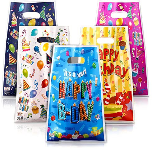 50 Stück Geburtstag Geschenktüten für Kinder, 25,5 × 17 cm Party Geburtstagstüten Kindergeburtstag Tüten Mitgebsel Geburtstag Partytüten Candytütchen für Mädchen Jungen (5 Arten)