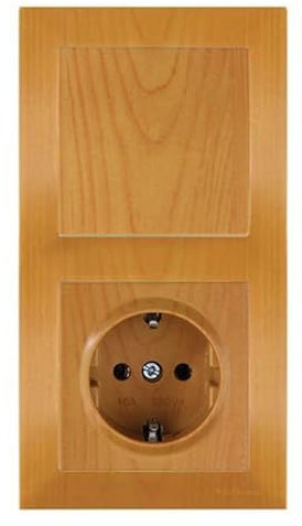 Mutlusan CANDELA Set: Schalter und Steckdose mit 2 fach Rahmen vertikal/hochkant/senkrecht - Unterputz, Einbau, Wandeinbau - Eiche/Holz/Hell