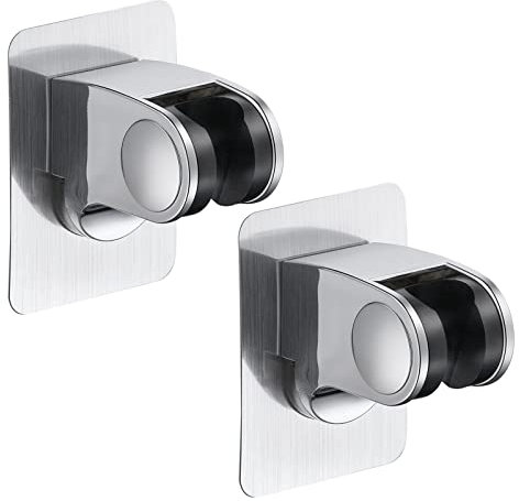 2PCS Support Pommeau de Douche Universel Support Mural pour Douchette Orientable Support Pommeau de Douche sans Perçage Support de Douchette pour la Salle de Bain Murale (Fixée au Mur/étanche)