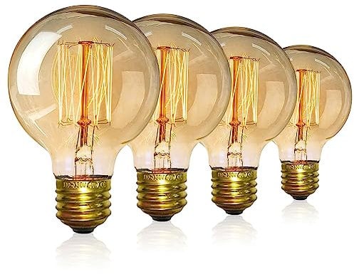 Vintage Edison Light Bulbs, Dimmable Screw Edison Bulbs Incandescent Light Bulb Globe Bulbs Retro Filament Lamp Warm Light 40w G80 E27 220V-4Pack
